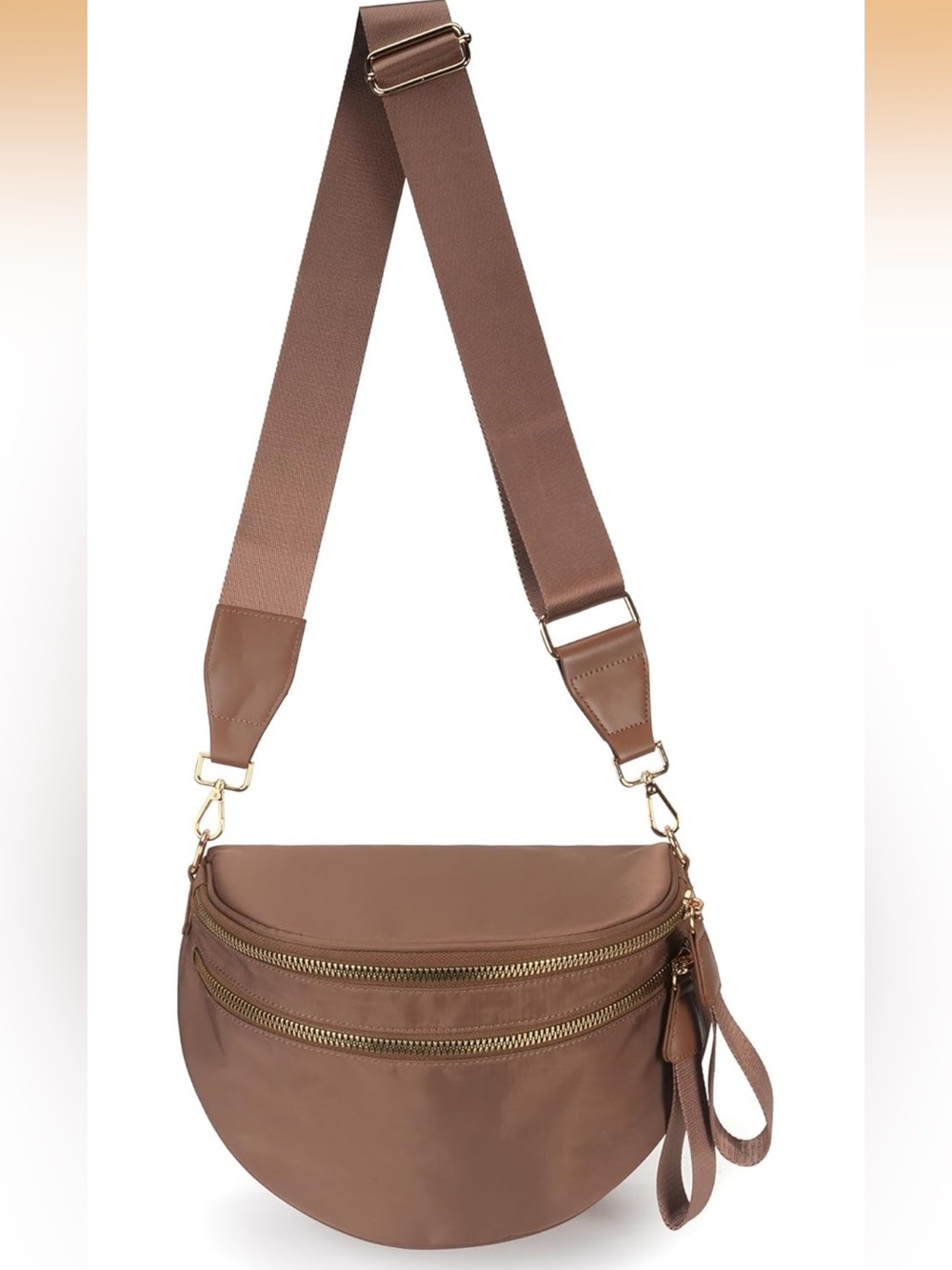 Women’s Brown Crossbody Bag with Gold Zippers